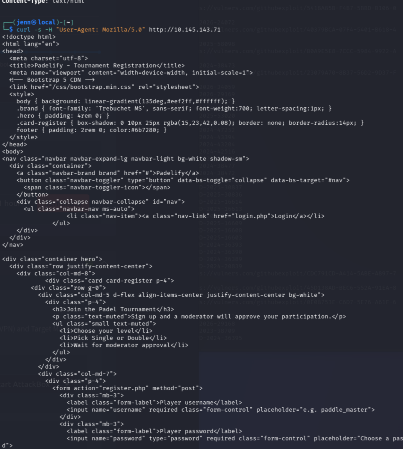 curl with Mozilla user agent returning HTML source part 1